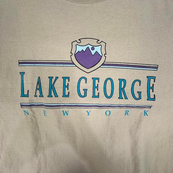 Vintage 90’s Oneita Joe Boxer Lake George New York Beige Heavy Graphic Tshirt XL - Picture 6 of 7